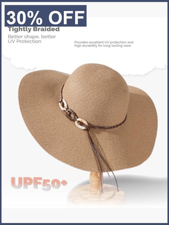 Wide Brim Straw Sun Hat UPF 50+ Packable Floppy Beach Hat Travel main image 5